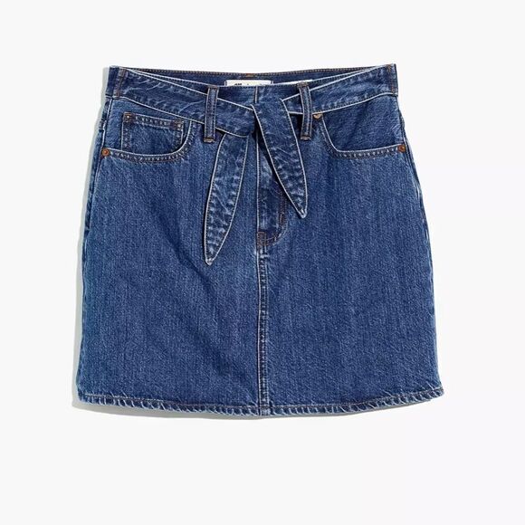 Madewell Rigid Denim Straight Mini Skirt in Haydel Wash: Tie-Waist Edition 28 - Picture 4 of 11